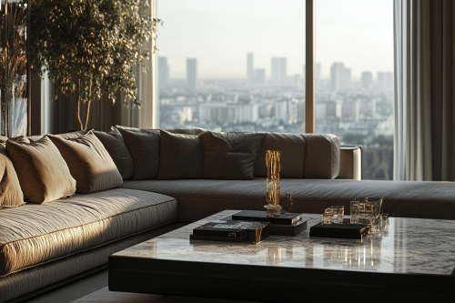 Luxurious apartment with chic decor and city view