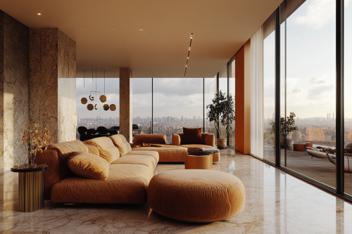 Luxurious apartment with stylish decor and city view