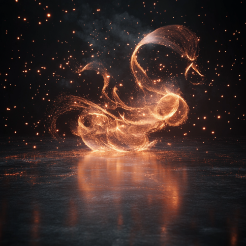 Luxurious fire swirling in dark space with glowing embers