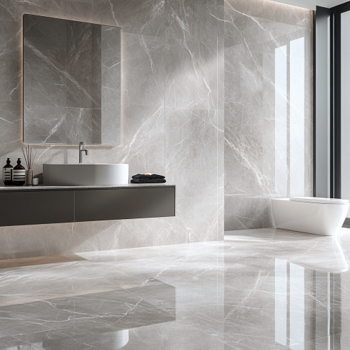 Luxurious marble bathroom with no amenities, empty space