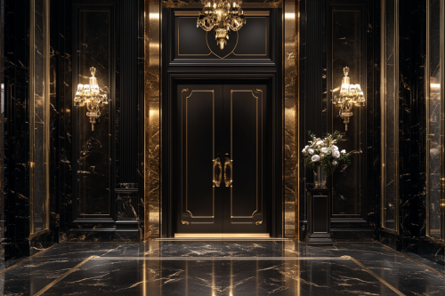 Luxurious skyscraper with dark glass and metal details