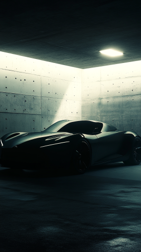 Luxurious sports car in modern garage at night