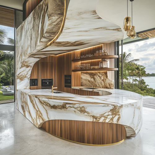 Luxurious tropical island mansion kitchen with sleek features