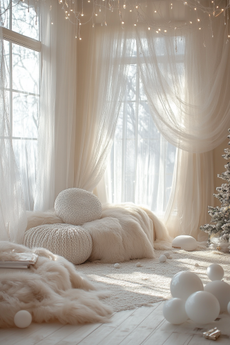 Luxurious white Christmas room with silver accents