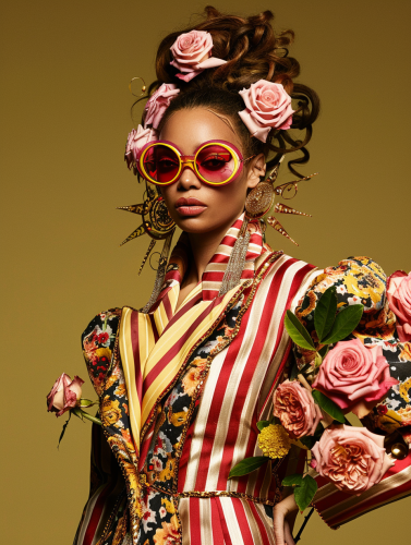 Luxurious woman with bold style in opulent blazer.