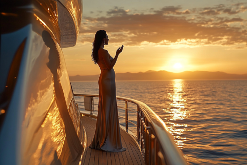 Luxurious yacht performance at sunset, Mediterranean waters sparkling.
