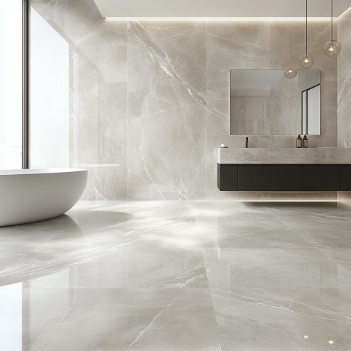 Luxury Gray Bathroom with Marble Walls and Floors