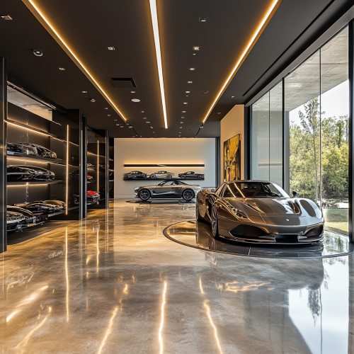 Luxury Mansion Garage with High-End Cars Displayed
