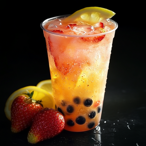 Luxury Strawberry Lemonade Iced Tea with Boba Photo
