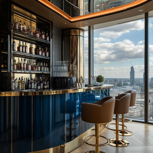 Luxury bar with bold colors and London view