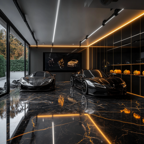 Luxury car garage with modern design features