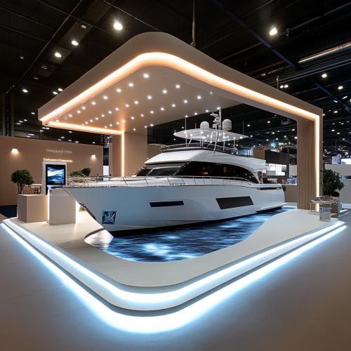 Luxury yacht booth with high-tech ocean decor