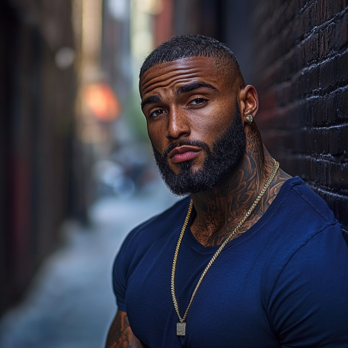 Mafia Vibe: Handsome Man with Detailed Neck Tattoos