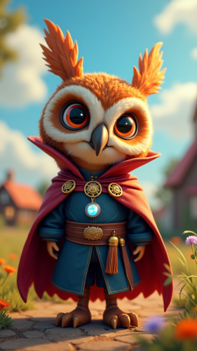 Magical Doctor Owl with Glowing Sigils in Enchanting Farm