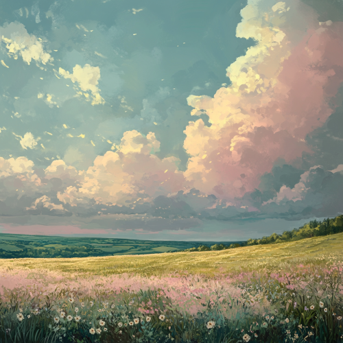 Magical Field at Dusk in Ghibli Style Magical Field at Dusk in Ghibli Style