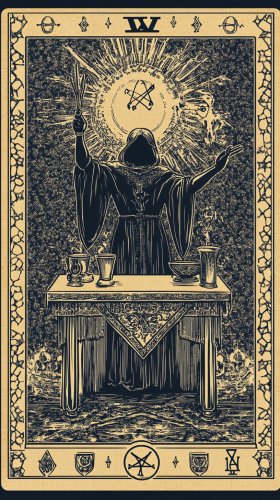 Magician card with magical tools, rich textures, symbols. Magician card with magical tools, rich textures, symbols.