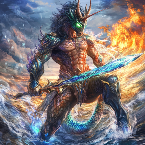 Majestic Centaur Warrior with Mystical Sword in Battlefield