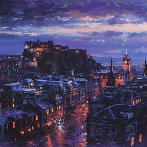 Majestic Edinburgh Castle Overlooking Old Town Twilight Sky