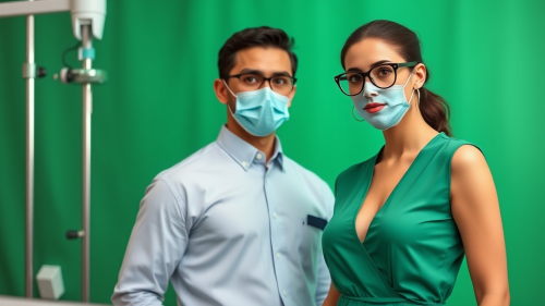 Male avatar hosts implantology congress in green clothing.