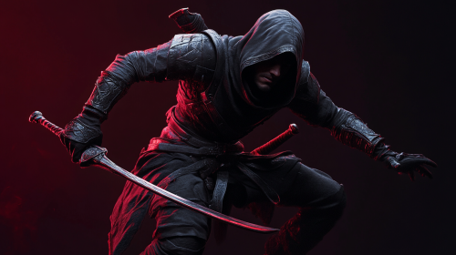 Male thief fighting in dark fantasy setting.