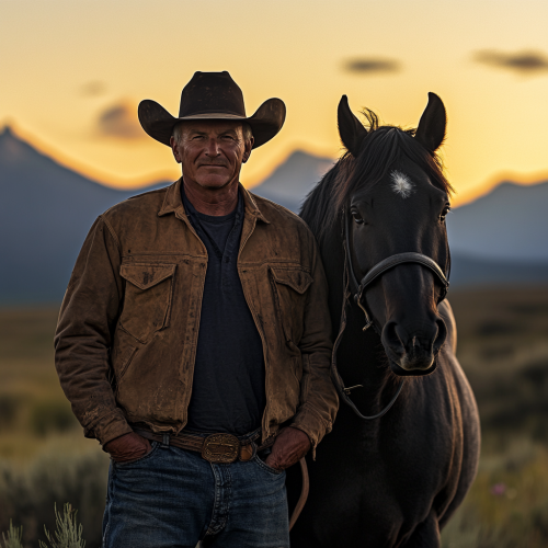 Man and Horse United in Western Landscape Serenity