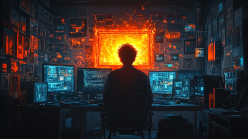 Man opening treasure chest, serene aura, vibrant colors.