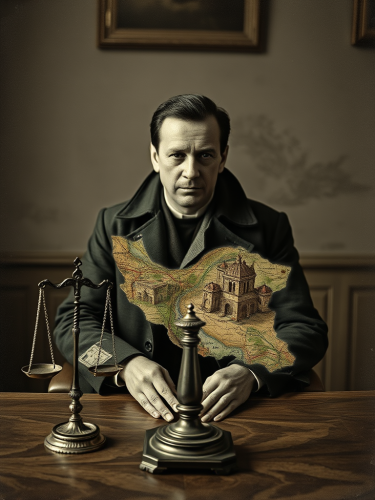 Man with Scale Overlaid by Old Iran Map