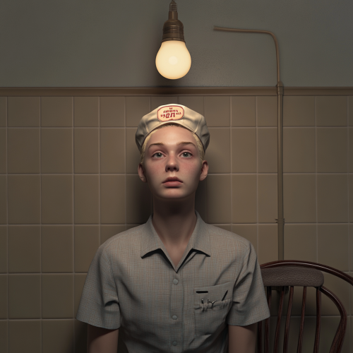 Man with short blond hair in diner uniform.