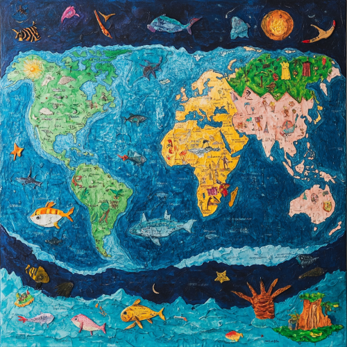 Map of the world with Pacific Ocean in middle.