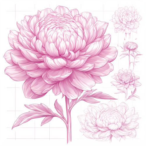 Marigold flower logo design in pink on white background.