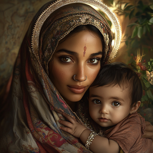 Mary and Baby Jesus in Tribal Attire