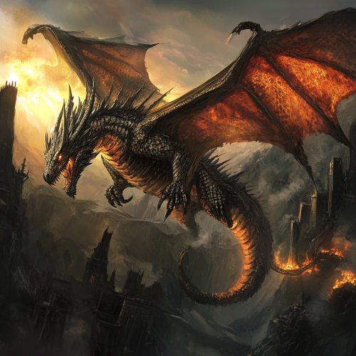 Massive Dragons with Powerful Wings and Fiery Breath Massive Dragons with Powerful Wings and Fiery Breath