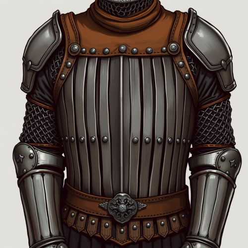 Medieval knight wearing metal armor and chain mail.