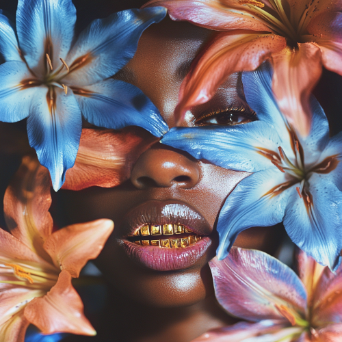 Melanated Girl with Grillz and Lily Mask