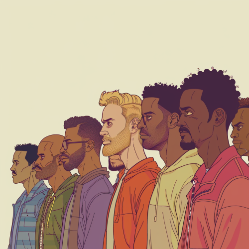 Men in Line in 90s Cartoon Style