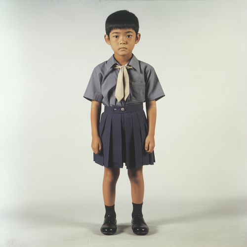 Menacing Japanese school boy with evil glowing eyes