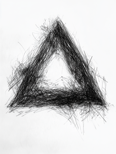 Messy sketch of jagged isosceles triangle, chaotic linework.