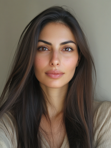 Middle-Eastern woman in her thirties taking selfie