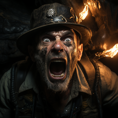 Middle aged tattoo artist fights heroically in cave. Middle aged tattoo artist fights heroically in cave.