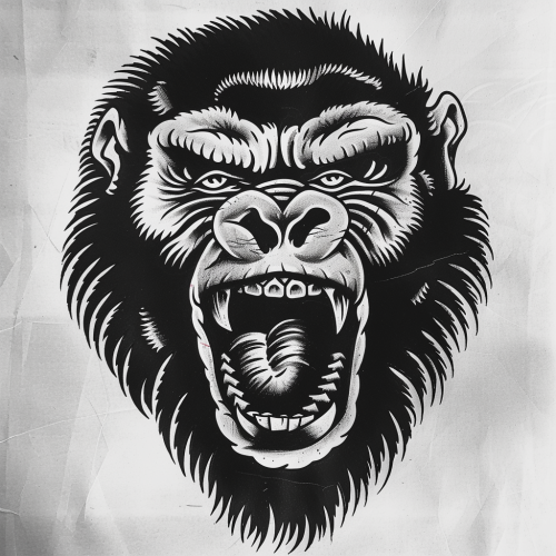 Roaring Gorilla Face Tattoo Image (Max 6 words)