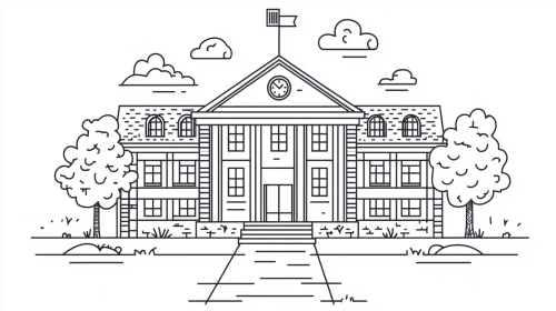 Minimalist black and white school illustration