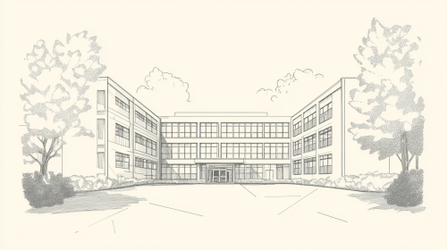 Minimalist black ink school drawing in flat style