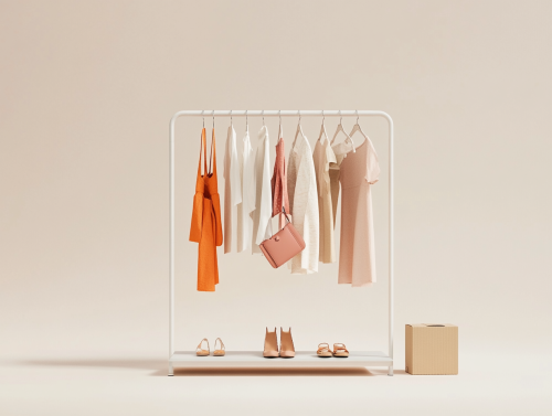 Minimalist clothing display with curated selection in calm space.