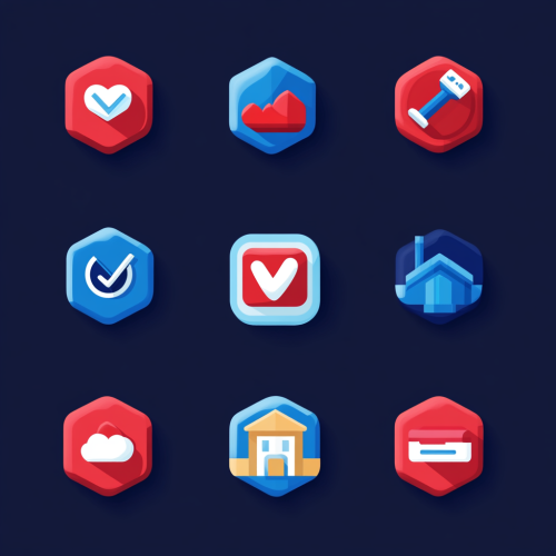 Minimalist highlight icons on Instagram in blue, white, red.