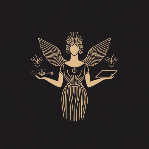 Minimalist logo of Demeter with modern agricultural tools.