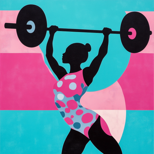 Minimalist pop art inspired collage of female weightlifter. Minimalist pop art inspired collage of female weightlifter.