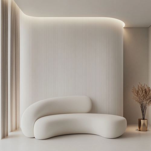 Minimalist room with white sofa exudes sophistication