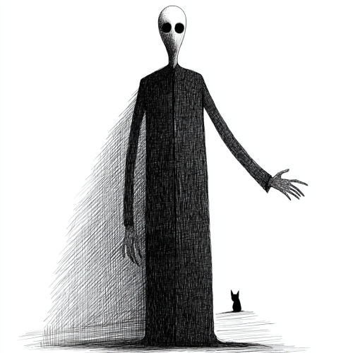 Minimalistic Edward Gorey-inspired illustration with symbolic motifs