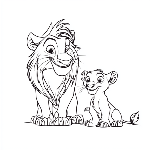 Minimalistic Lion King coloring page with Timon and Pumbaa