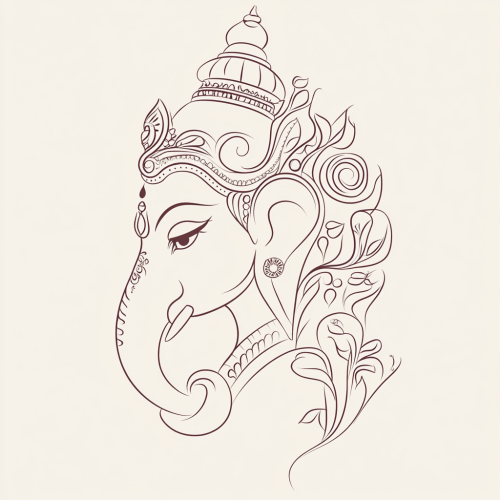 Minimalistic line art of Ganesha, Sweets, balanced composition.